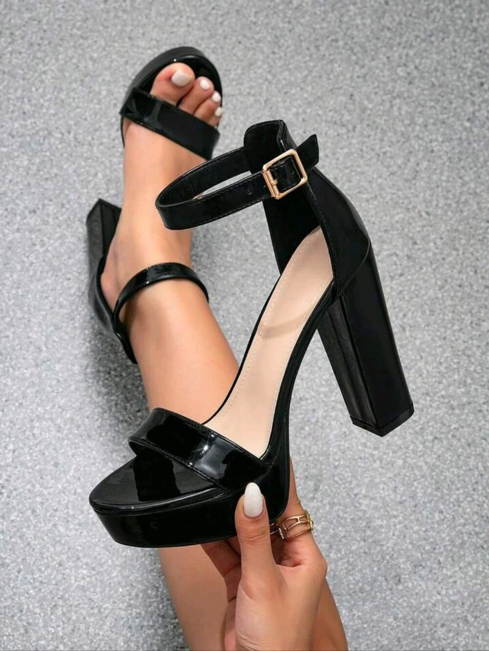 MADDEN GIRL WOMEN’s PATENT PLATFORM ANKLE -STRAP HEEL SANDALS